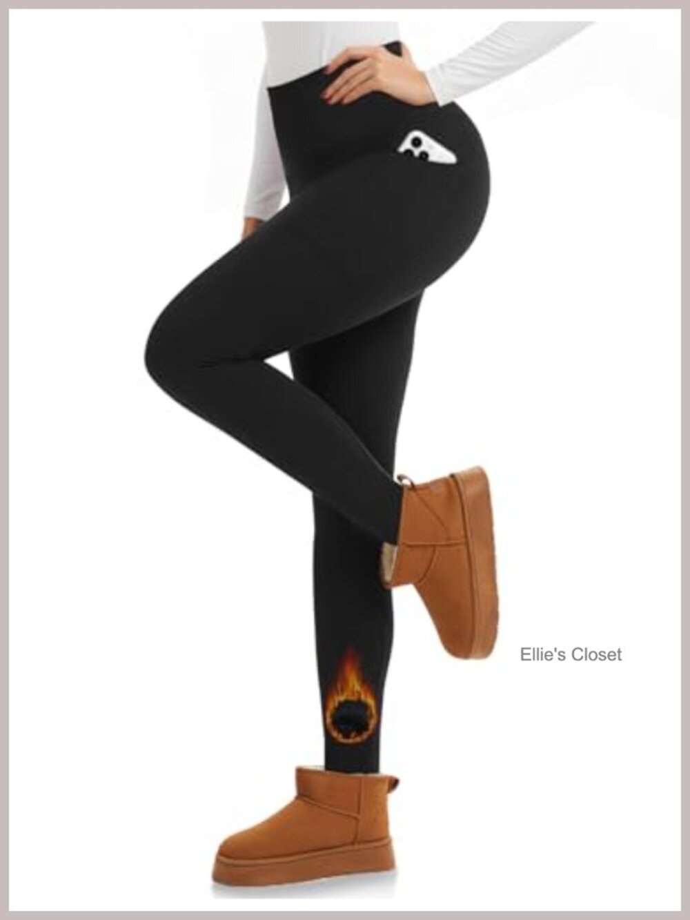 Fleece Lined Leggings with Pockets High Waist Tummy Control Yoga Pants Winter